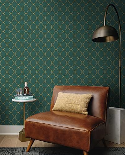 Timeet Modern Wallpaper Peel and Stick Geometric Gold and Green Contact Paper 17.7"x393.7" Removable Self Adhesive Wallpaper for Bedroom Living Room Wall Decor Vinyl - Image 2