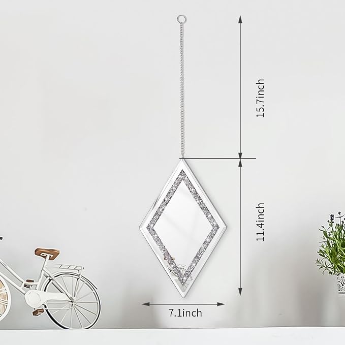 Pibeyer Silver Diamond Shaped Wall Mirror Set of 3, Decorative Crystal Crush Diamond Mirrors for Bedroom, Living Room & Hallway, Home Decor - Image 3