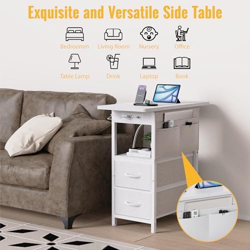 Yenlure Small Side Table with Charging Station, Narrow Nightstand Bedside Tables with Storage Pocket for Living Room Bedroom, Sofa End Table with USB Ports and Power Outlets for Small Spaces - Image 5