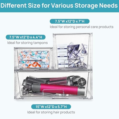 Vtopmart Clear Stackable Storage Drawers, 5 Pack Multi-Size Organizer Set - Image 6