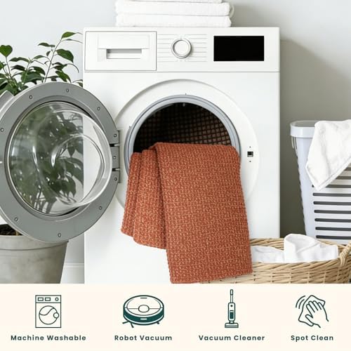 KOZYFLY Orange 3x16 Runners Rugs for Hallway, Extra Long Washable Runner Rug, Woven Non Slip Kitchen Runner, Cotton Entryway Rug, Floor Carpet for Entry, Aisle, Hall, Burnt Orange/Tan - Image 6