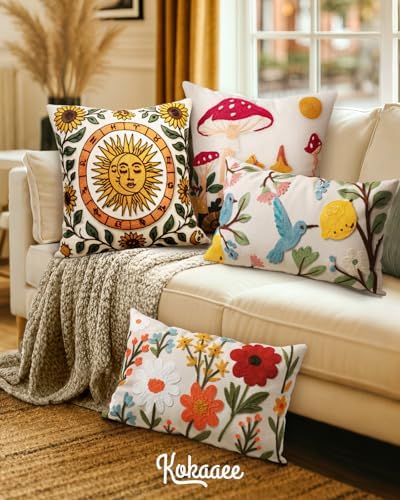 Embroidered Throw Pillow Cover 20x20 Inch, Sunflower Moon - Image 6