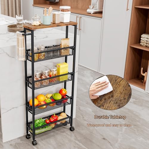 AZERPIAN Slim Rolling Cart 5 Tier Narrow Storage Cart on Wheels with Handle - Image 3