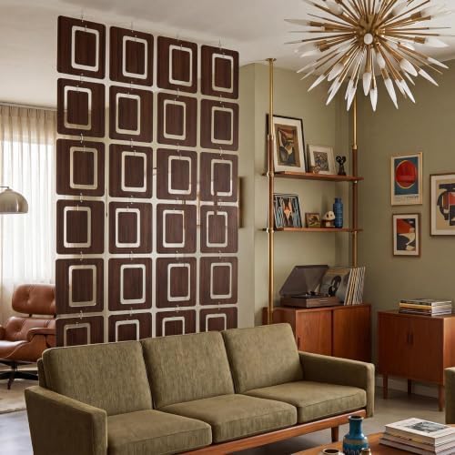 Thyle 4 Strings Mid Century Modern Room Decor Divider Brown Hanging Decorative Screen Retro Geometric Decorative Hanging Panels for Living &Dining Room, Bedroom and Office Partition - Image 5