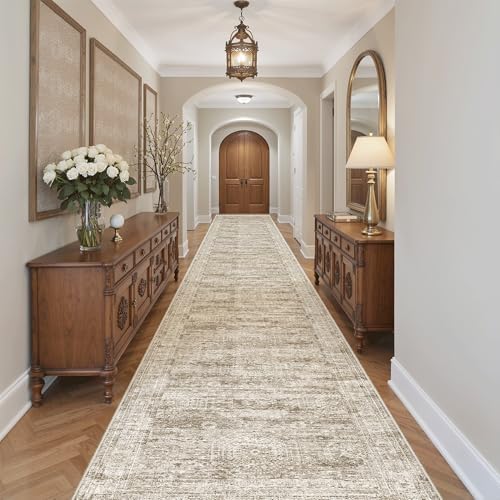 Soalmost Washable 3x20 Hallway Runner Rug Non-Slip Kitchen Entry Rugs Brown by Soalmost
