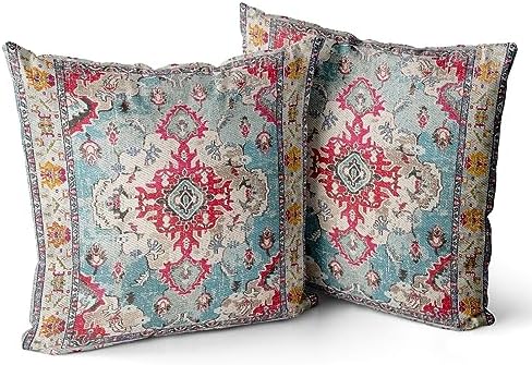Snycler Boho Throw Pillow Covers 24x24 inch Set of 2 Boho Rug Carpet Double Sided Pattern Cotton Soft Pillow Case Cushion Cover Pillowcase for Couch Sofa Bed Decorative (Rose Red) by Snycler