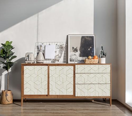 CiCiwind Peel and Stick Wallpaper Boho Wall Paper Modern White and Gold Geometric Contact Paper for Cabinets Removable Self Adhesive Bathroom Wallpaper for Bedroom Papel Tapiz para Pared 15.7"x78.7" - Image 5