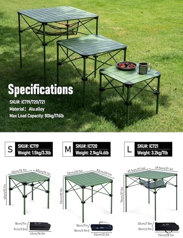 iClimb Lightweight Stable Alu. Folding Square Table Roll Up Top (Green, S) - Image 5