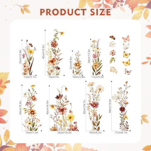 Supzone Boho Flower Wall Decals Wildflower Butterfly Grass Wall Stickers | Peel and Stick Autumn Floral Vinyl Stickers for Girls Bedroom Living Room TV Sofa Backdrop Fall Home Decorations - Image 2