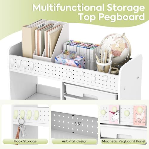 Rolling Craft Cart with 6 Drawers, Pegboard and Locking Wheels White - Image 4