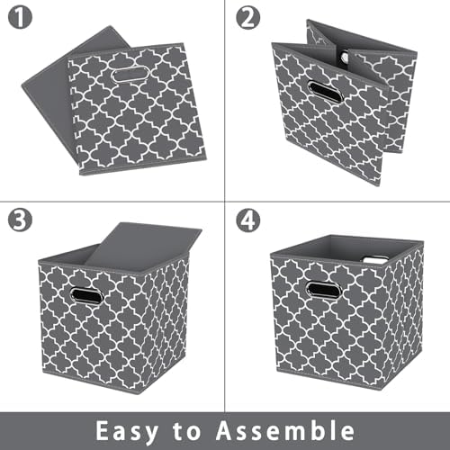 Fabric storage bins Cubes, Fabric Cube Organizer with Handle, Foldable Cube Bins for Cloth or Accessary Storage, 11x11x11, Set of 3, (Gray Light) - Image 6