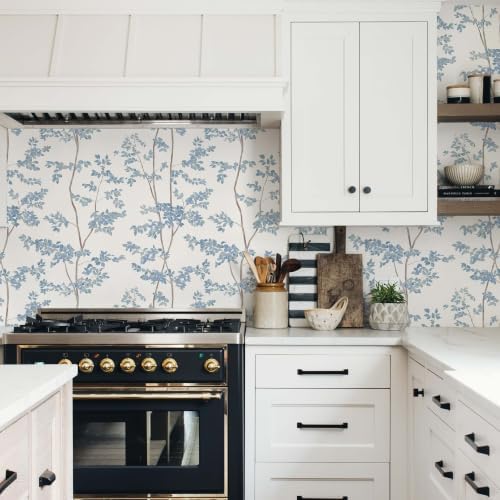 Ismoon Blue and White Forest Peel Stick Wallpaper for Modern Bedroom Wall | Renter Friendly Viny Wallpaper Tree Leaf Contact Paper Removable Self Adhesive Waterproof Textured 17.3x393in - Image 2