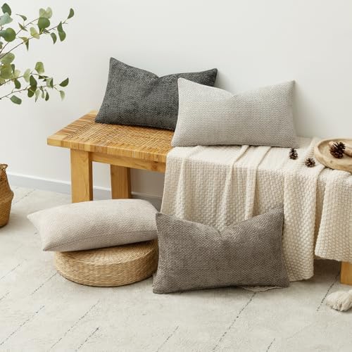 MIULEE Decorative Chenille Lumbar Pillow Covers Neutral 12x20 Pack of 4 - Image 4