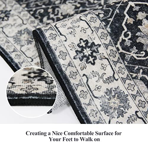 Hallway Washable Runner Rug - 2x7 Kitchen Rugs Entryway Rug Runner Vintage Soft Floor Mat Non Slip Indoor Farmhouse Carpet for Bathroom Living Room Bedroom (2 X 7, Black) - Image 5