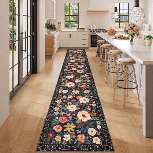 DUKINO 2x12 Washable Runner Rug, Non Slip Long Kitchen Runner Rug, Black - Image 3