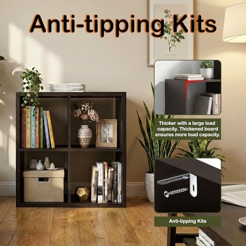 WannabeMyself【2026 Wooden Thick Frame】 4 Cube Storage Organizer with Anti-Tipping Kits, Reversible Open Back Book Shelf,Bookcase for Living Room,Bedroom,Entrance Hall,Office,11.6×24.6×24.7,Chocolate - Image 4