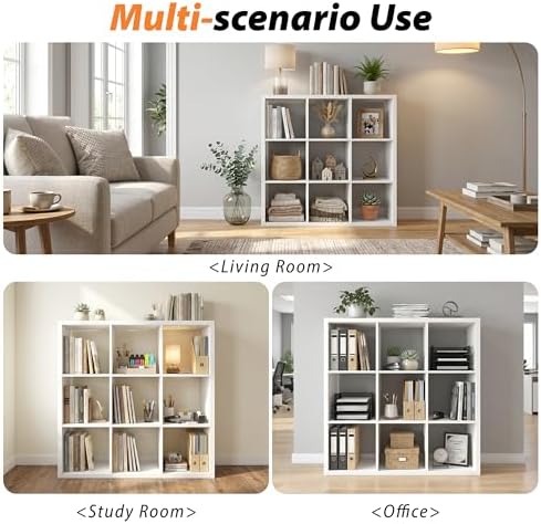 WannabeMyself【2026 Wooden Thick Frame】 9 Cube Storage Organizer with Anti-Tipping Kits, Reversible Open Back Book Shelf,Bookcase for Living Room,Bedroom,Entrance Hall,Office,11.6×36.3×36.3,White - Image 5