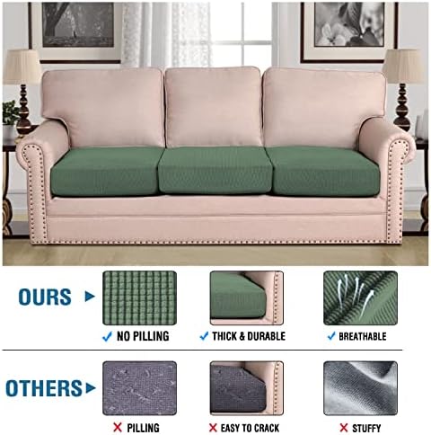 H.VERSAILTEX Super Stretch Individual Seat Sofa Covers Couch Cushion Covers Slipcover Sets Thick Jacquard Textured Twill Fabric (3 Piece, Loden Frost) - Image 2