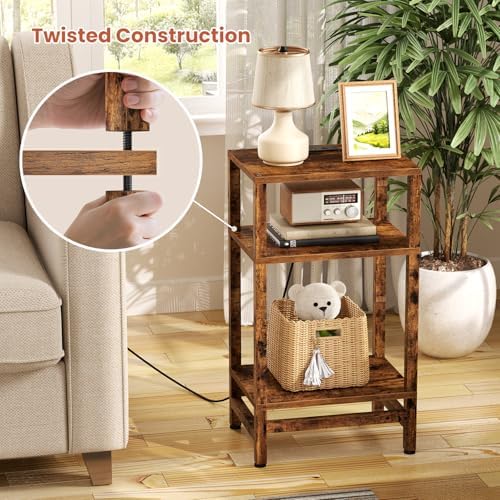 Creso hom 3-Tier Tall Nightstand with Charging Station, Skinny Side Table - Image 5