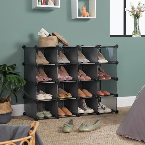 SONGMICS Shoe Rack, 16 Cubes Plastic Shoe Storage Organizer - Image 2