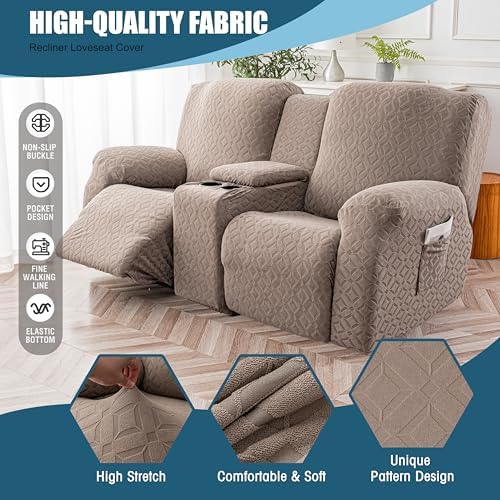 Genina Waterproof Recliner Loveseat Cover,2 Seat with Console,Taupe - Image 4