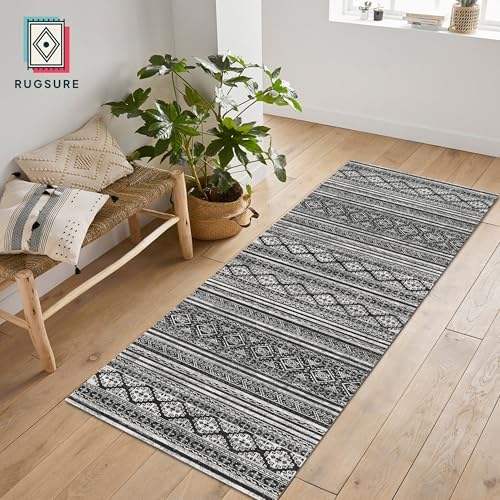 RUGSURE Washable Area Rugs 2'6'' x 8' - 1/6 Thick - Moroccan-Inspired -Stain & Water Resistant Non-Slip - Resistant Rug for Living Room, Bedroom, Nursery, Pet & Child Friendly (Black) - Image 3