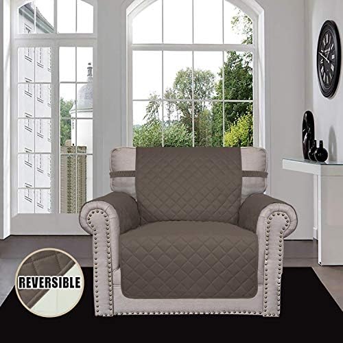 Easy-Going Reversible Couch Cover, Small Chair, Taupe/Ivory - Image 2