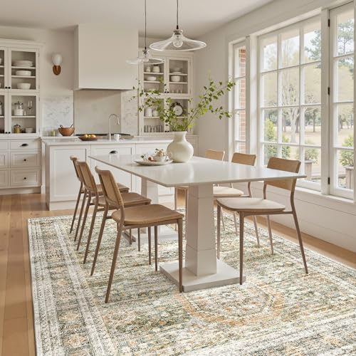 Soalmost 6x9 Area Rug for Living Room Washable Rugs Non-Slip Green/Orange - Image 3