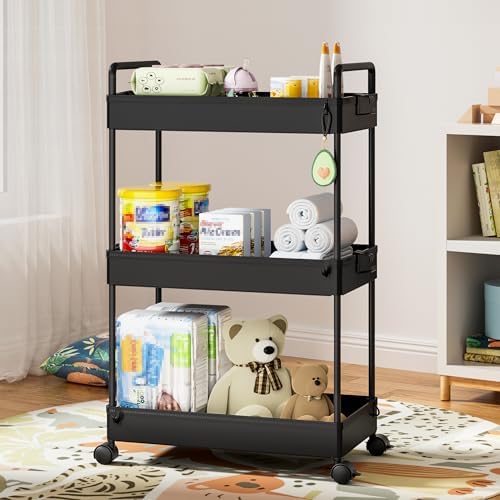 Ronlap 3 Tier Slim Rolling Storage Cart with Wheels Utility Organizer,Black - Image 5