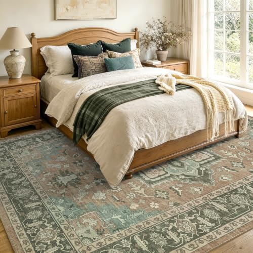 4x6 Ft Area Rugs for Living Room, Soft Non-Slip Machine Washable Rug, Vintage Stain Resistant Carpets for Bedroom Nursery Dining Room Home Decor (Brown) - Image 4