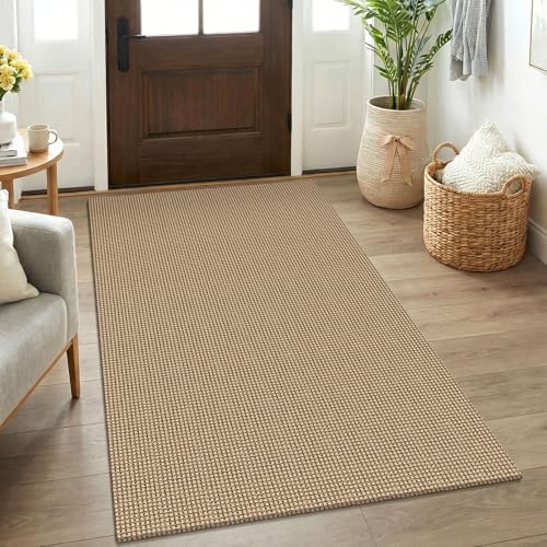 KOZYFLY Boho Rugs for Entryway 3x5 ft Washable Area Rug Non Slip Rubber Backed Entry Rug Woven Indoor Door Mat Cotton Kitchen Rugs Floor Carpet for Entryway, Foyer, Backdoor, Orange Beige/Tan/Brown by KOZYFLY
