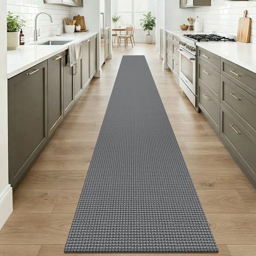 KOZYFLY Braided 2x20 Runners Rugs for Hallway, Extra Long Washable Runner Rug, Woven Non Slip Kitchen Runner, Cotton Entryway Rug, Floor Carpet for Entry, Aisle, Hall, Grey/Dark Grey - Image 2