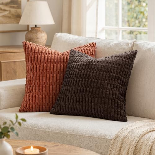 MIULEE Corduroy Decorative Throw Pillow Covers 20x20 Dark Brown Pack of 2 - Image 2
