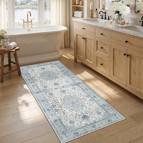 RELEANY Washable Area Rug, Runner 2'6"x5', Blue/White/Gray by RELEANY