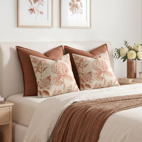 Set of 2 Decorative Floral Pillow Covers 20x20 Inch Autumn Orange - Image 6