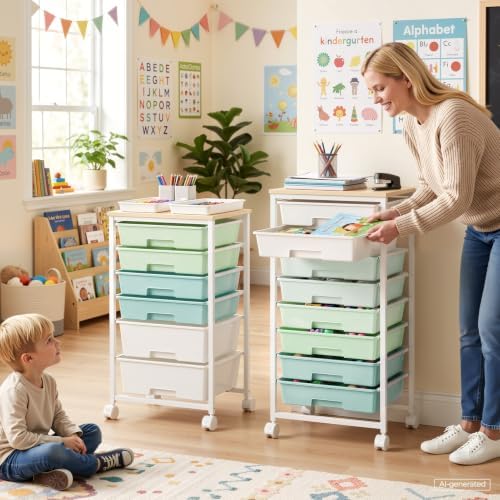 Delamu Rolling Storage Cart with 8 Drawers, Utility Craft Storage Cart - Image 4