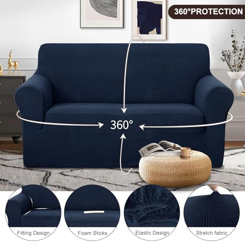 U-NICE HOME Loveseat Cover Stretch Couch Cover Sofa Slipcover, Navy - Image 3