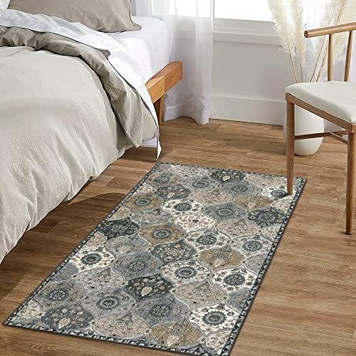 Lahome Moroccan Trellis Small Area Rug, 2x4 Rugs for Entryway Non-Slip Vintage Ultra-Thin Washable Indoor Door Mat Distressed Throw Carpet for Bathroom Kitchen Bedroom Elise, Grey - Image 6