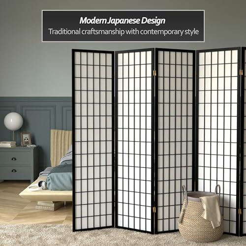 Red Lantern 6 ft. Tall Window Pane Shoji Screen - Black - 8 Panels - Image 2