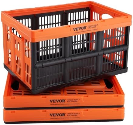 VEVOR 45L Plastic Collapsible Storage Basket 3 Packs, Folding Storage Crate by VEVOR