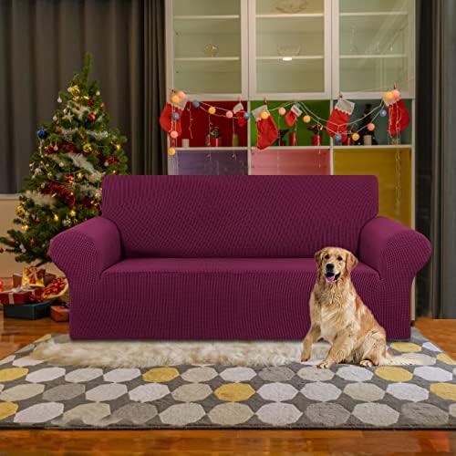 KEKUOU Stretch Loveseat Couch Cover, 2 Cushion Couch Slipcover,Wine - Image 2