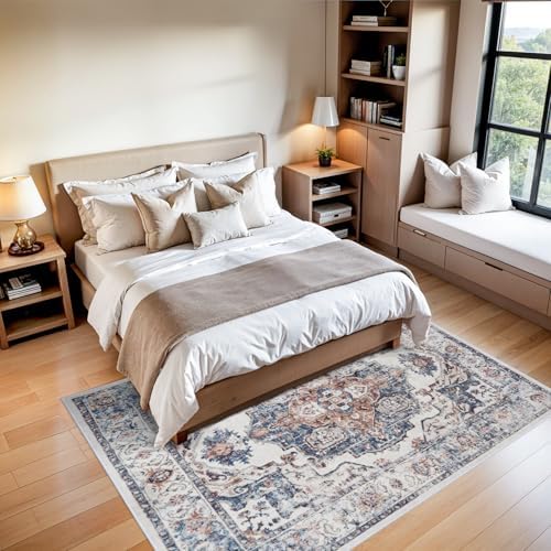 5x7 Living Room Area Rugs: Washable Non-Slip Stain Resistant Rug for Nursery Bedroom Dining Room Vintage Ultra Soft Indoor Carpet for Kitchen Farmhouse Distressed Floor Mat for Home Office (5x7 Brick) - Image 3