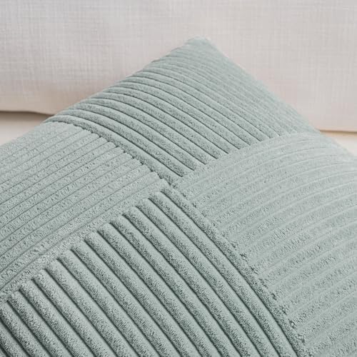 Fancy Homi 2 Packs Grey Blue Samll Decorative Throw Pillow Covers 14x14 Inch with for Couch Bed Sofa, Rustic Farmhouse Boho Home Decor, Soft Corss Patchwork Corduroy Square Cushion Case 35x35 cm - Image 3