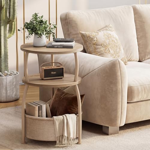 Round Side Table with Storage Basket, End Table Living Room - Image 6