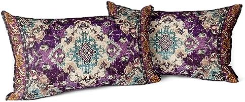 Snycler Boho Throw Pillow Covers 12x20 inch Set of 2 Boho Rug Carpet Double Sided Pattern Cotton Soft Pillow Case Cushion Cover Pillowcase for Couch Sofa Bed Decorative (Purple) by Snycler