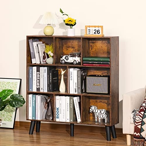 LEYAOYAO 8 Cube Bookshelf, Mid-Century Modern Book Shelf with Legs, Brown - Image 6