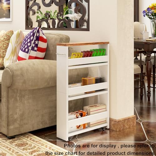 TEAMIX Slim Rolling Storage Cart, Wood 4-Tier Narrow Kitchen/Laundry Cart - Image 6