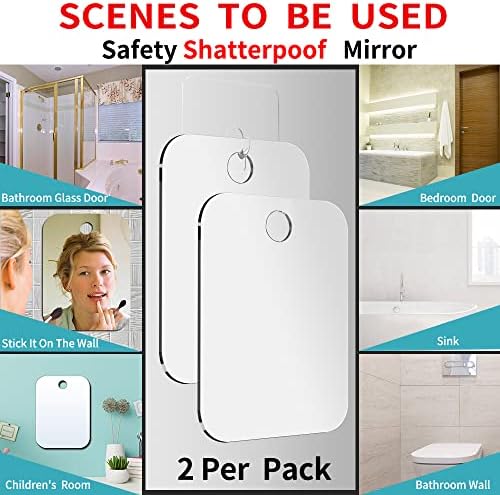 Shatterproof Shower Mirror Fogless for Shaving(2 Pack,Larger 10.7x8 inch) 43% Than Original,Unbreakable Deluxe Plexiglass Makeup Mirror,Largest Bathroom Wall Hanging,Portable Handheld Camping,Silver - Image 4
