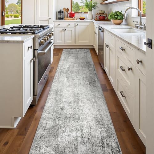 RELEANY Washable Runner 2'x8' Abstract Area Rug for Hallway Gray White by RELEANY