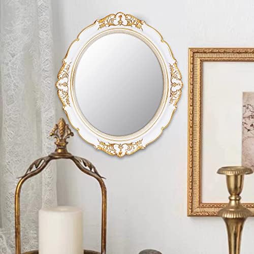 YCHMIR Vintage Decorative Wall Mirror 14.8 x 13.1 Inch Oval Mirror White - Image 2